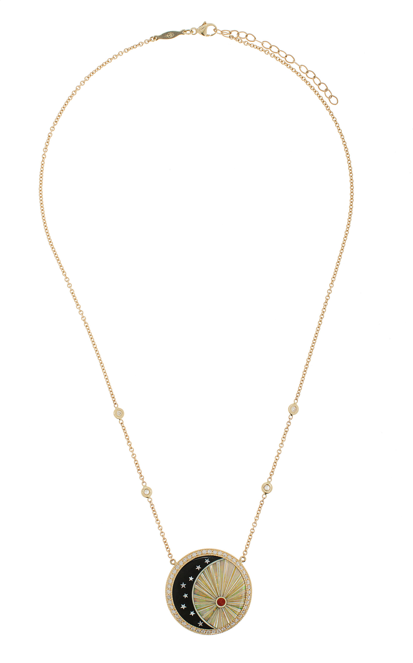 Jacquie Aiche Sun Moon And Star 14k Yellow Gold Diamond; Opal; Onyx Necklace In Black