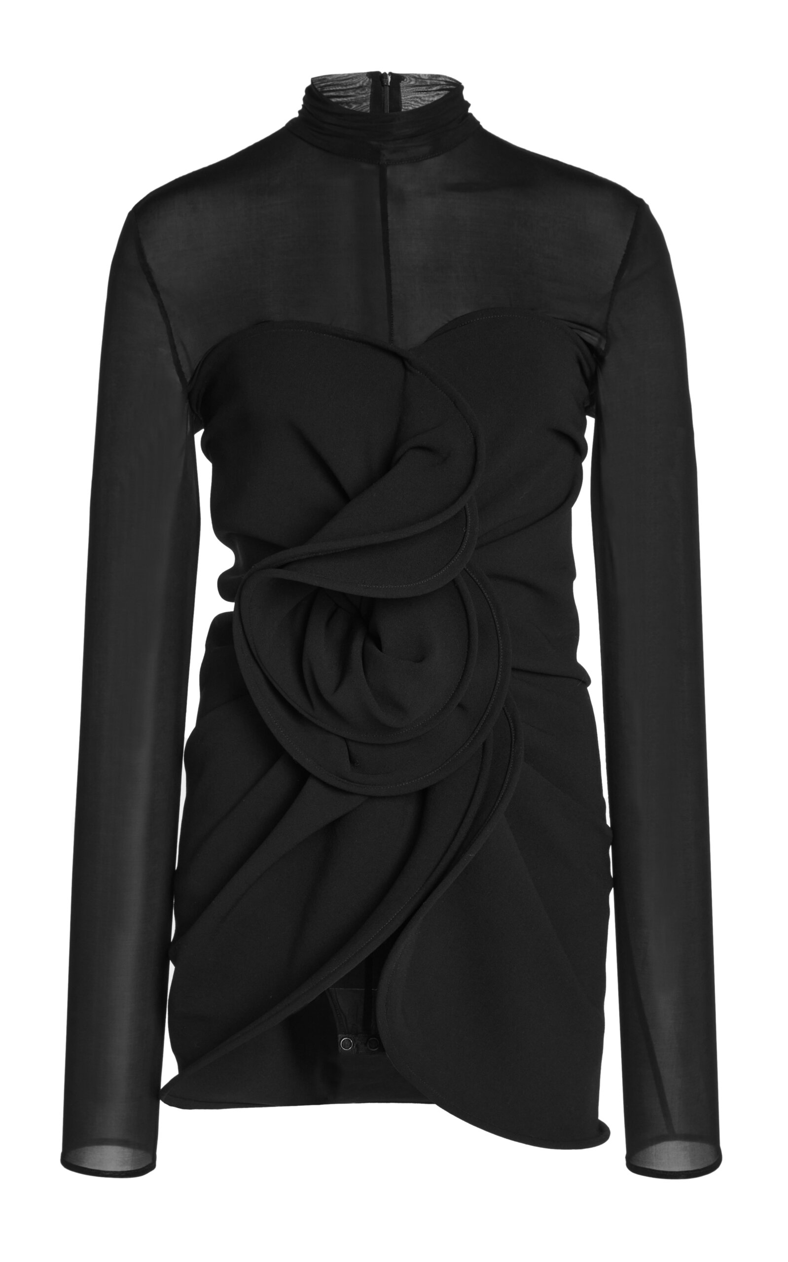 Magda Butrym Gathered Sheer Wool-blend Minidress In Black