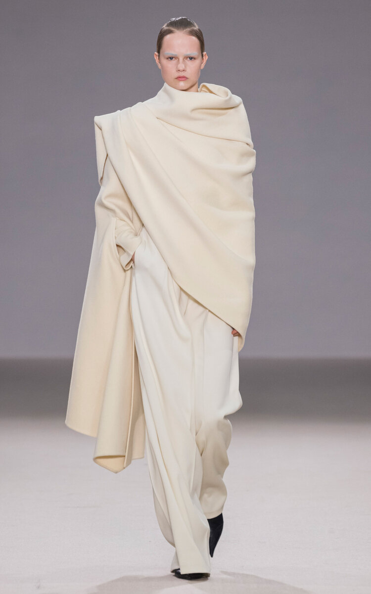 Del Core Wrapped Wool-blend Shawl Coat In Ivory