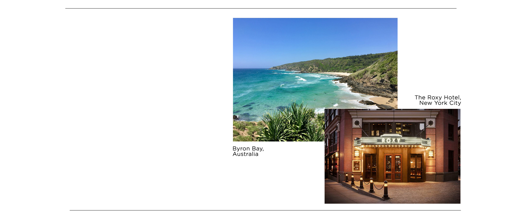 Byron Bay, Australia, Roxy Hotel, New York City, USA